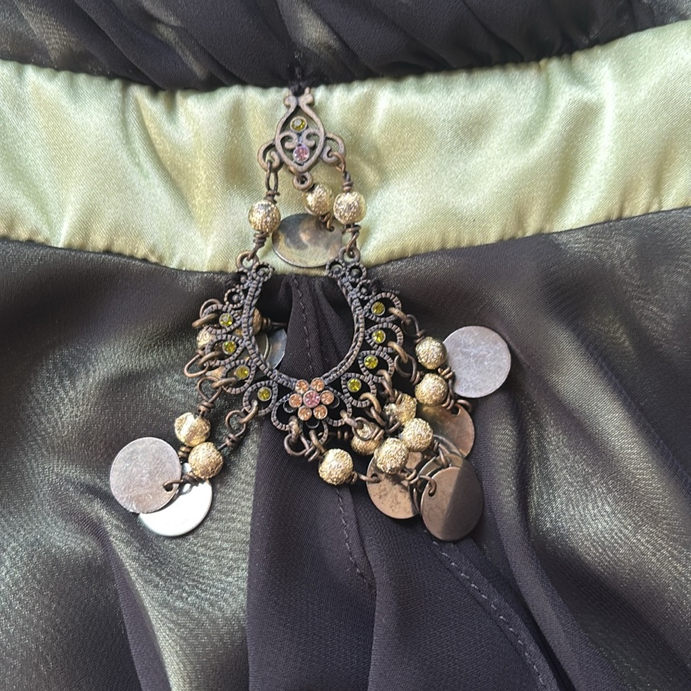 Vintage y2k Halter Dress Black Green Betsey Johnson Whimsy Goth Fairy Mini Bias - Picture 8 of 17